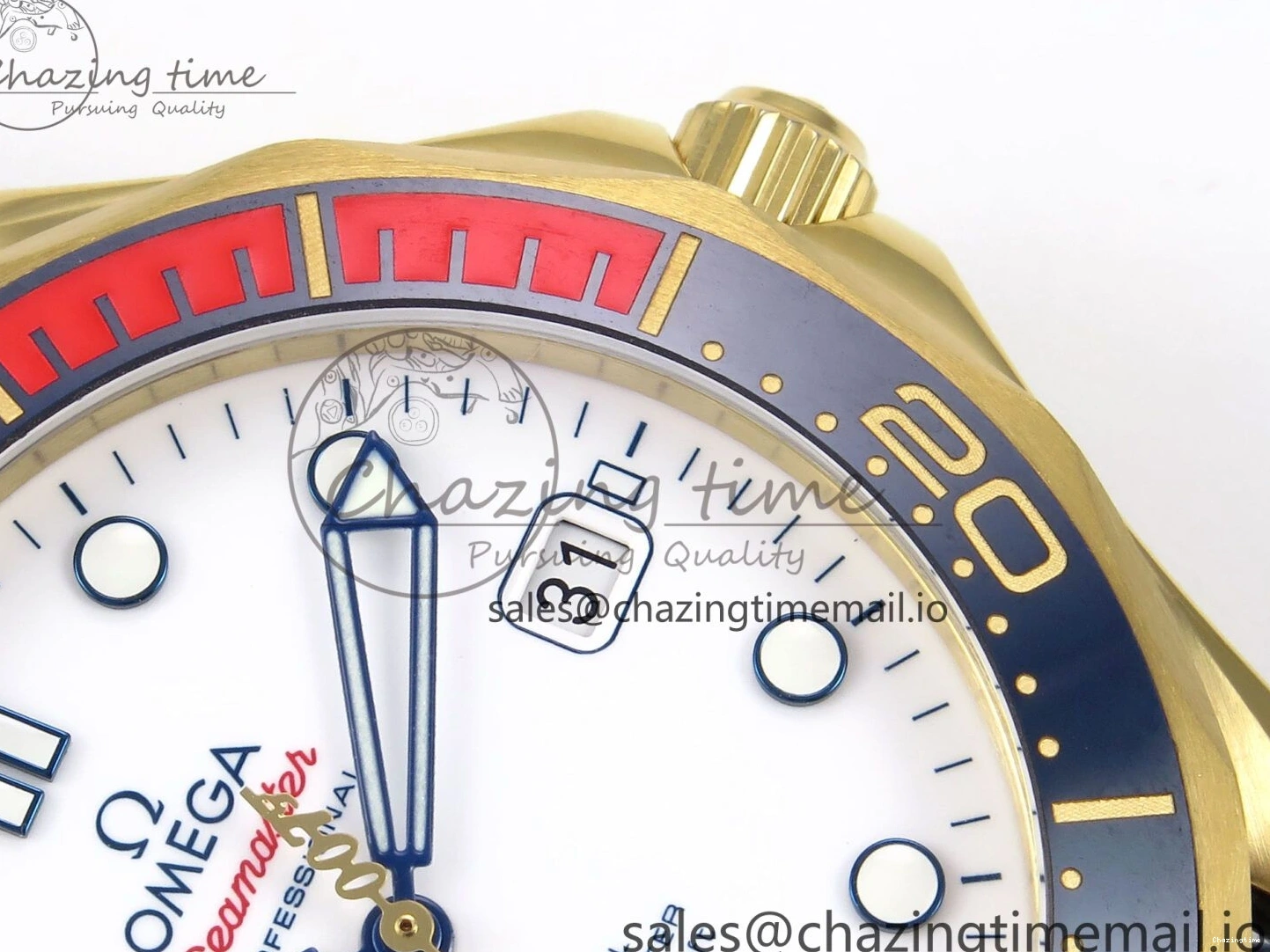 0408 Seamaster 300m Diver YG OMF 1:1 Best Edition Blue Orange Ceramic White Dial on Blue Nato Strap A Colorful 7704